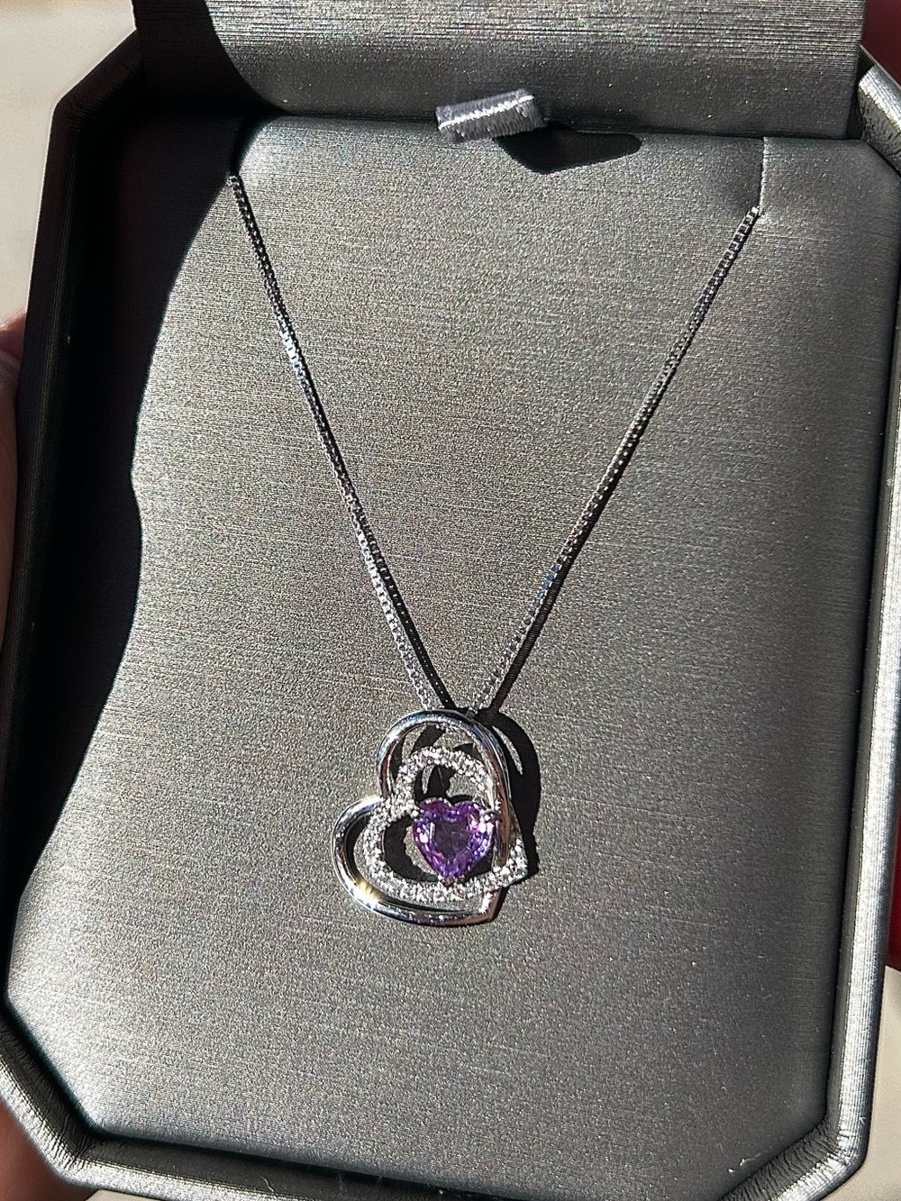 Shane Co. 14K White Gold Lavender Sapphire & Diamond Triple Heart Pendant Suite